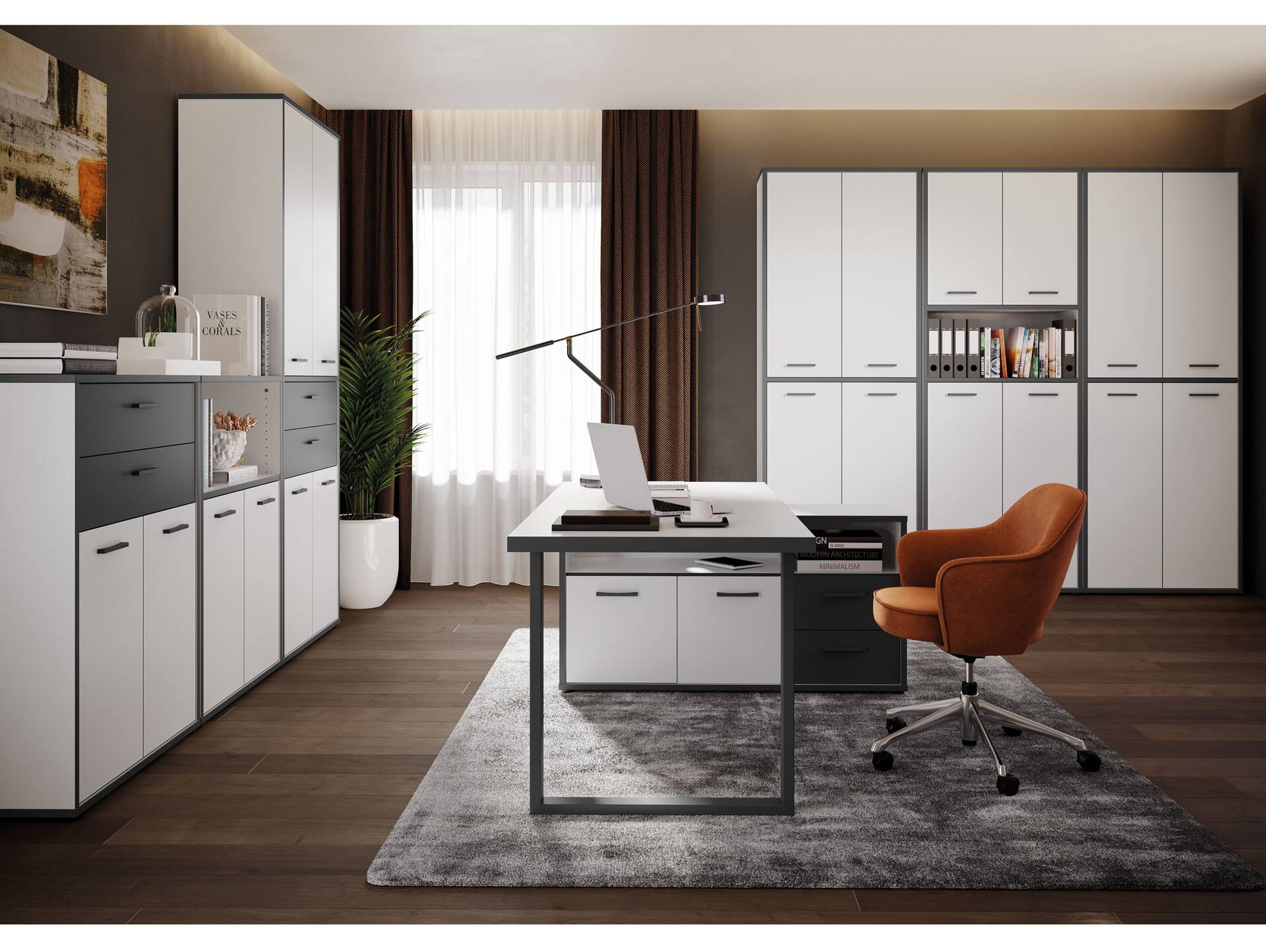 KALINA Büroschrank II, Material Dekorspanplatte, weiss/grau 