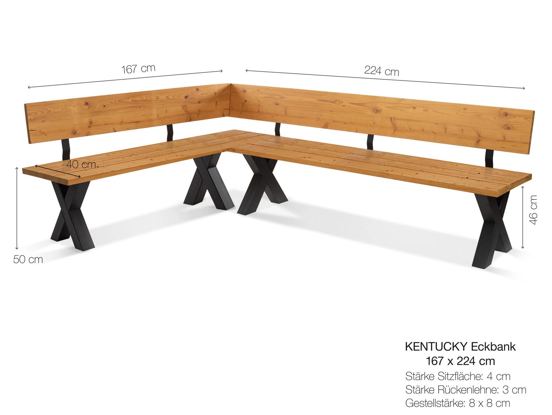 KENTUCKY Garten-Eckbank mit X-Beinen, Altholzoptik, Material Massivholz, THERMO-Fichte lackiert 167 x 224 cm | natur