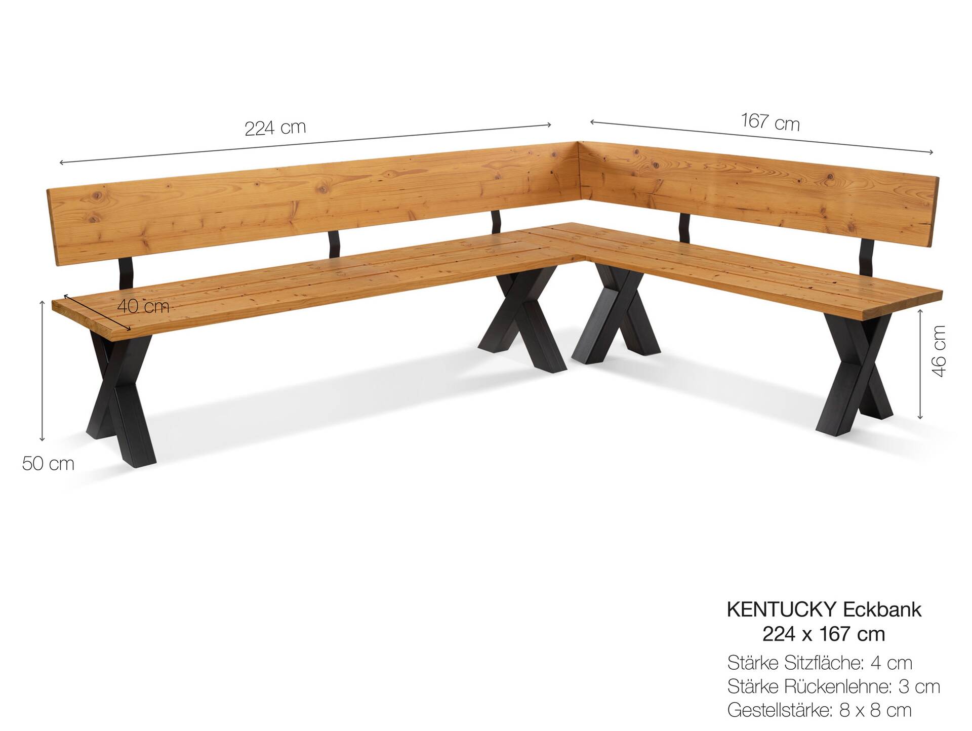 KENTUCKY Garten-Eckbank mit X-Beinen, Altholzoptik, Material Massivholz, THERMO-Fichte gebürstet/lasiert 224 x 167 cm | natur