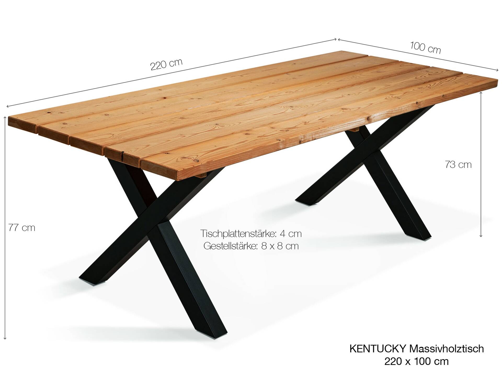 KENTUCKY Esstisch / Gartentisch mit X-Beinen, Altholzoptik, THERMO-Fichte gebürstet/lasiert 220 x 100 cm | natur