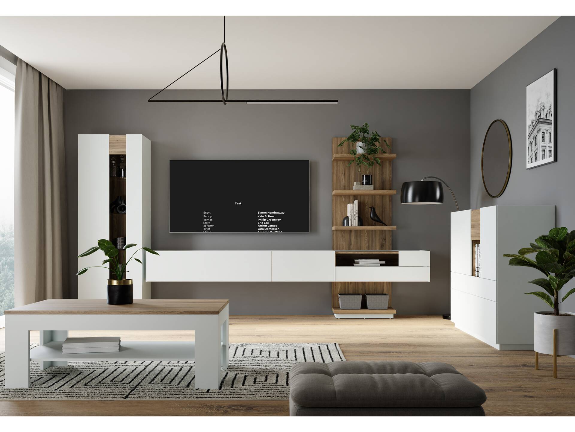 LENNOX TV-Board II, Material Dekorspanplatte,  lichtgrau/Valencia Oak Dekor 