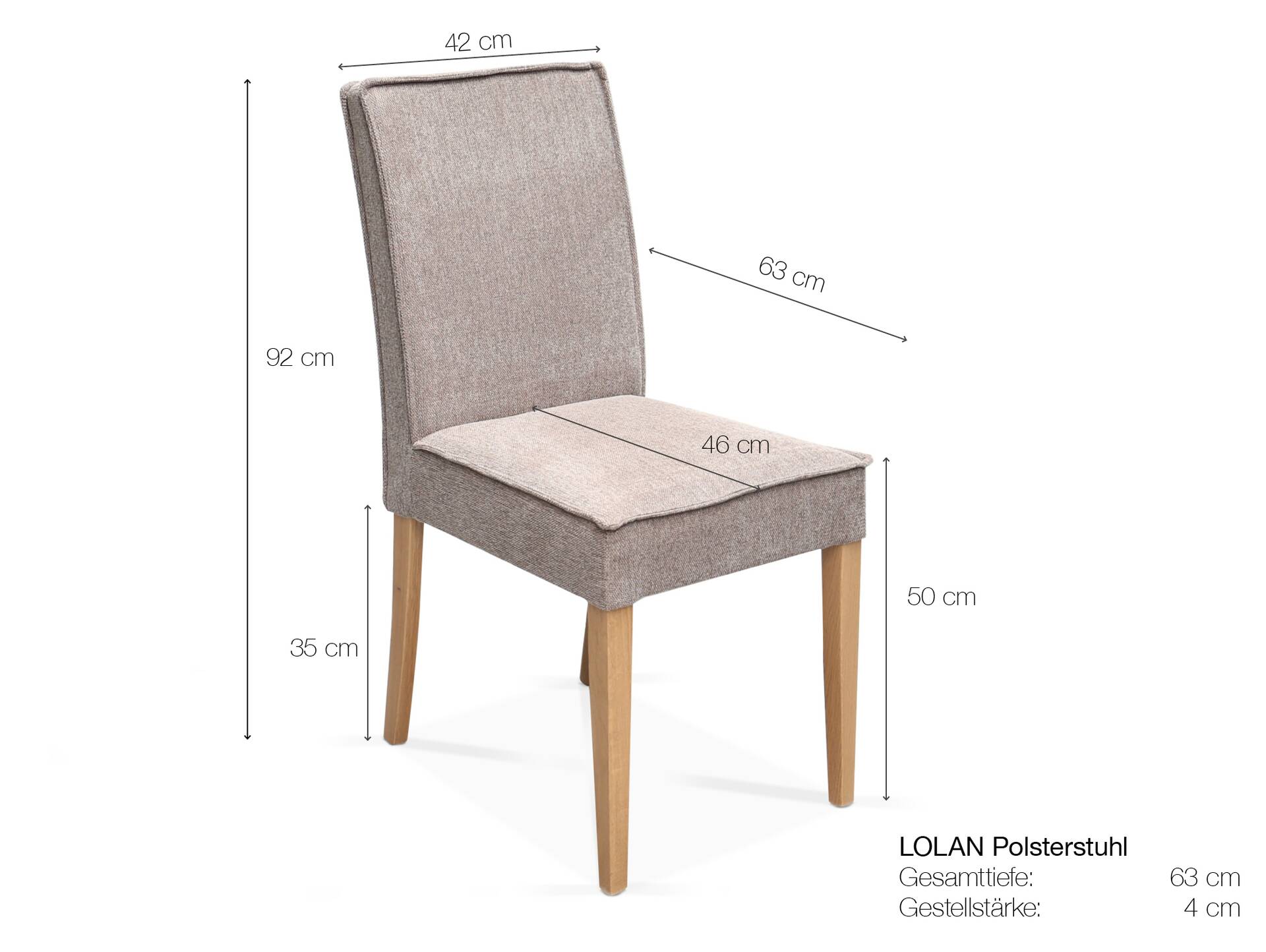 LORAN Polsterstuhl, Gestell Massivholz Eiche/Stoffbezug Grau