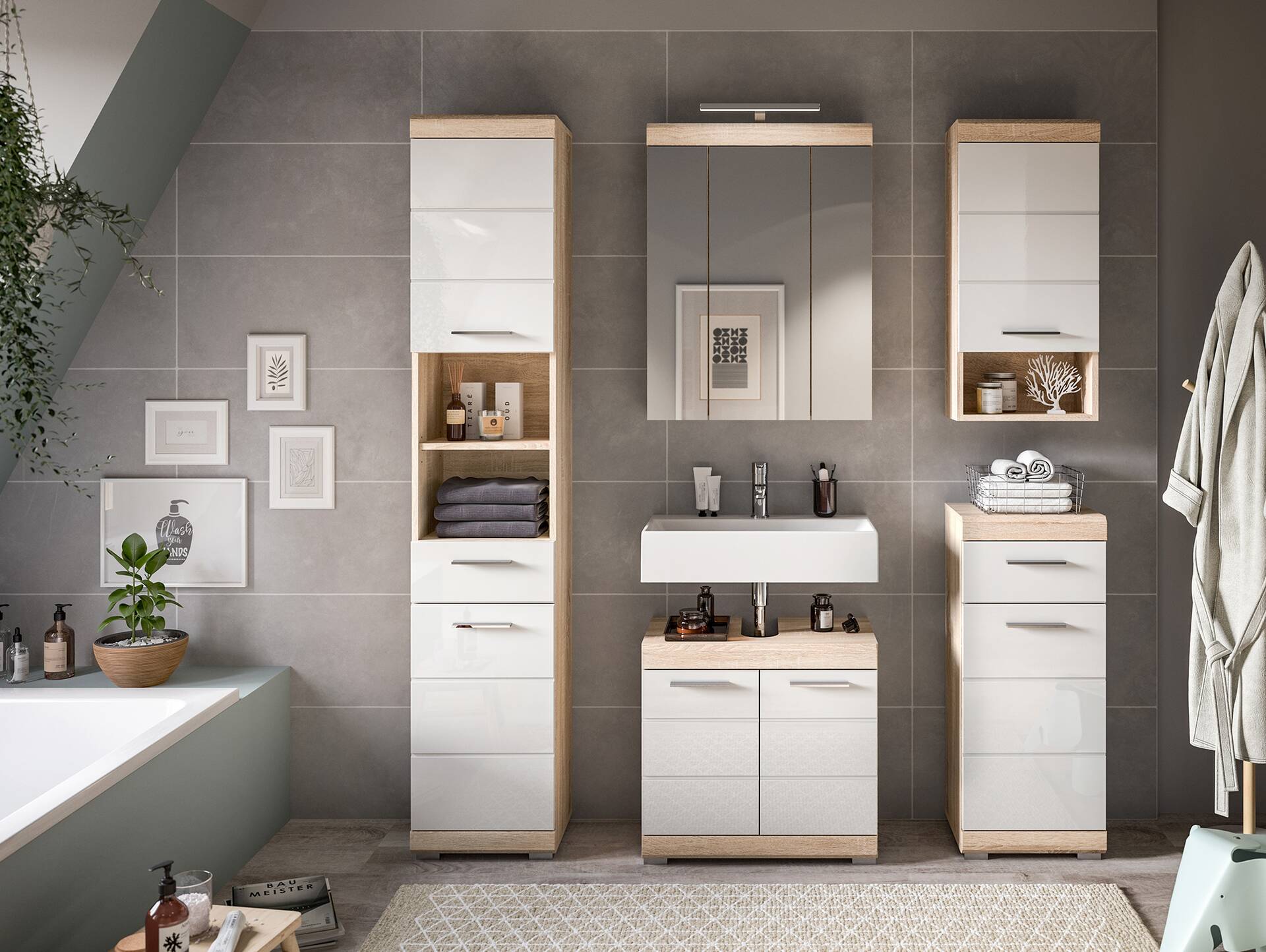LUCERA Spiegelschrank, Material Dekorspanplatte, Sonoma Eiche Nachbildung 