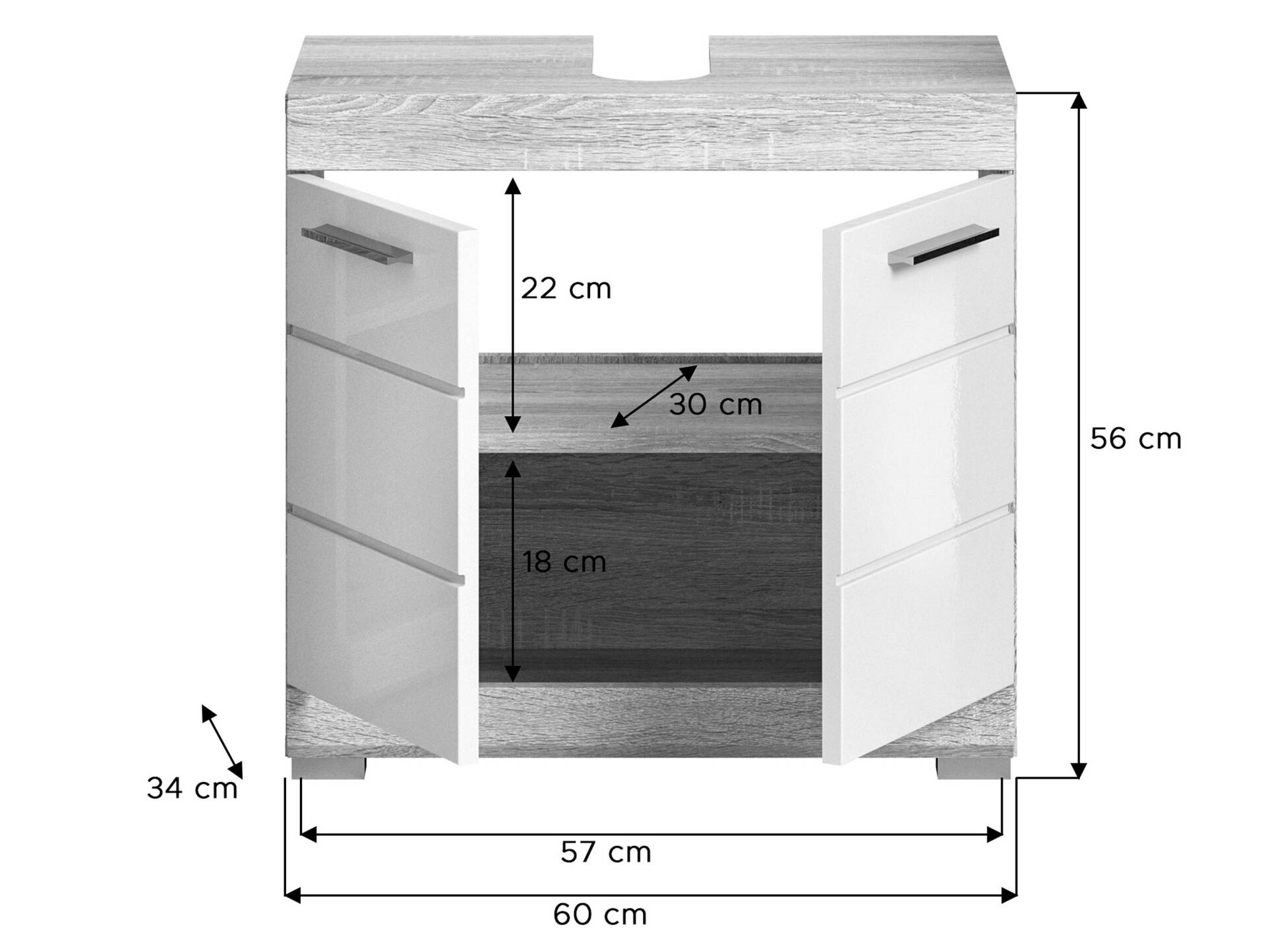 LUCERA Waschbeckenunterschrank, Material Dekorspanplatte, Weiss/Sonoma Eiche Nachbildung 