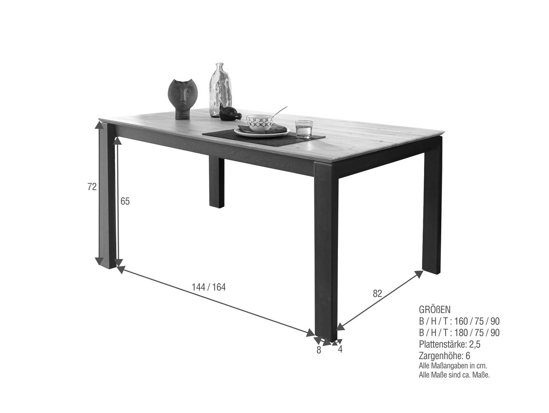 LAUSANNE Esstisch / Ausziehtisch, Material Massivholz, Wildeiche geölt | Beine Metall schwarz 160/260x90 cm
