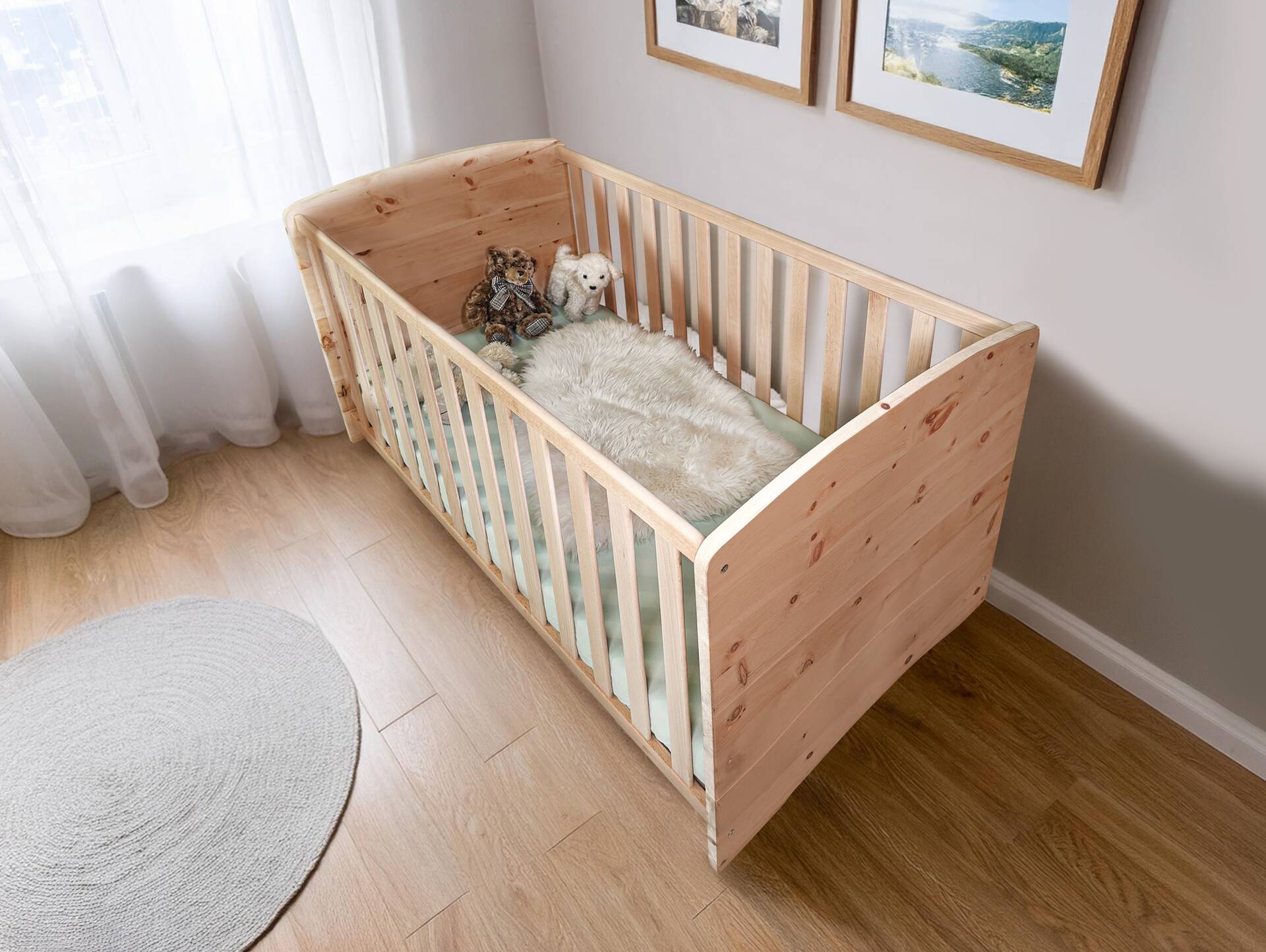 ALPENKIND Babybett 70x140 cm, Material Massivholz Zirbe unbehandelt