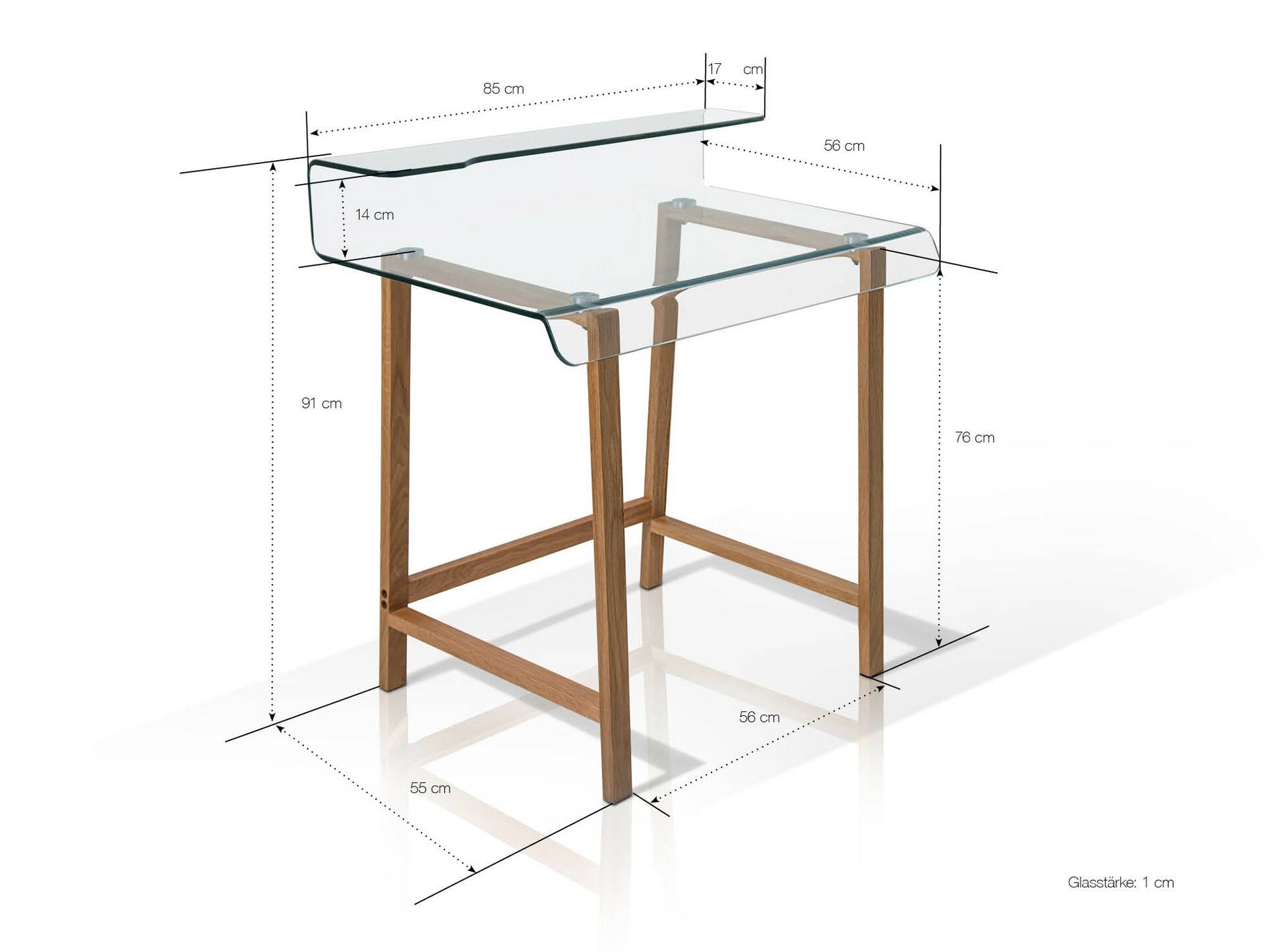 MILLAR Schreibtisch Beistelltisch, Material Klarglas 