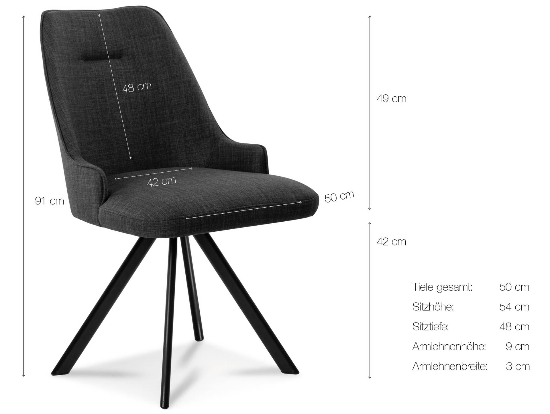 MIRINDA 2er SET Schalenstühle, Gestell Eisen schwarz ohne Drehfunktion | Stoff | grau