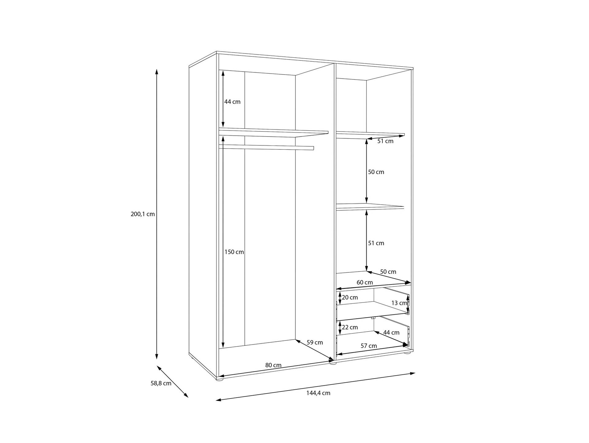 MANIKO Kleiderschrank, Material Dekorspanplatte 3-türig | sand / Artisan eichefarbig