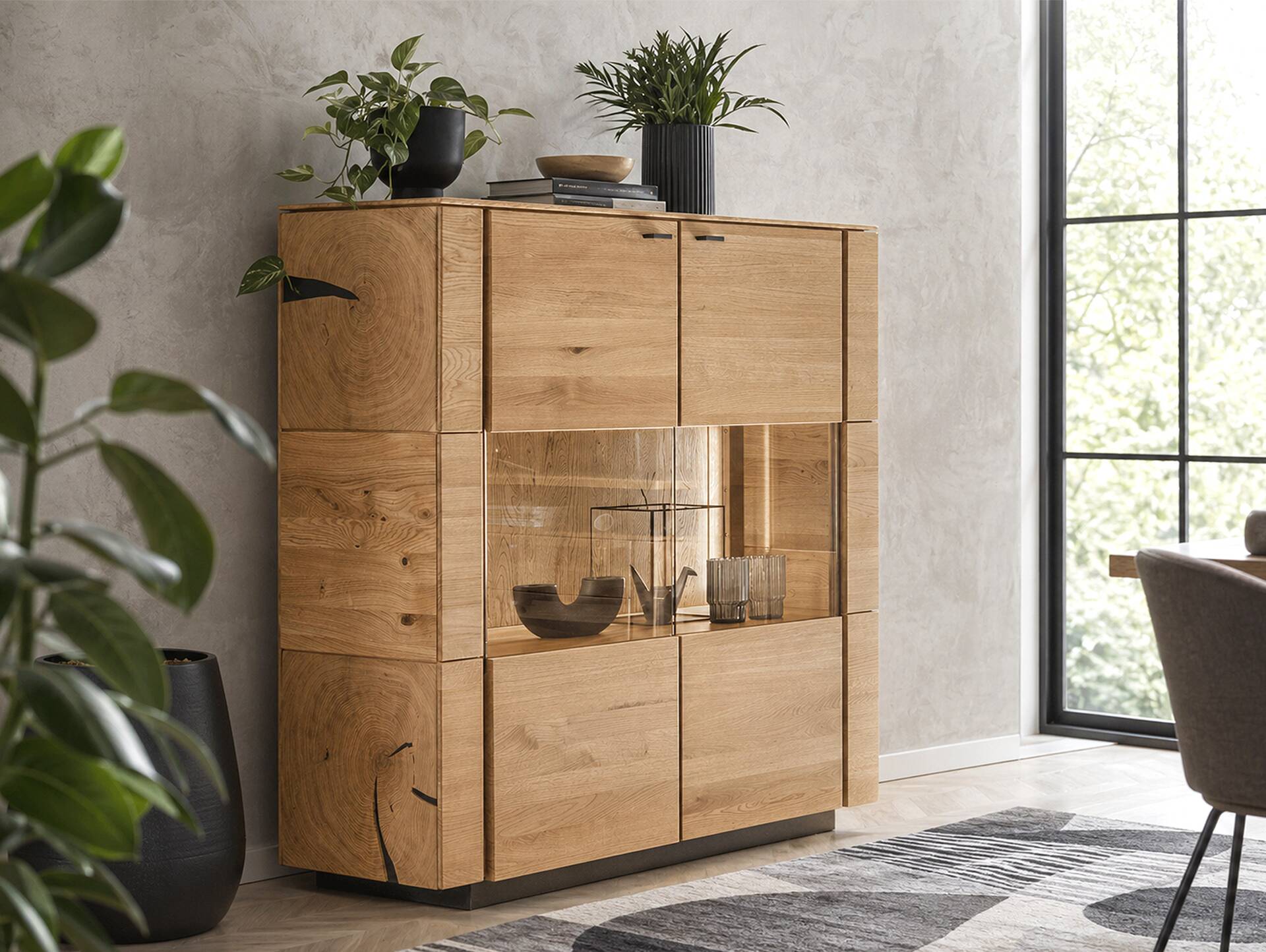 NATANO Highboard I, Material Massivholz, Wildeiche geölt 