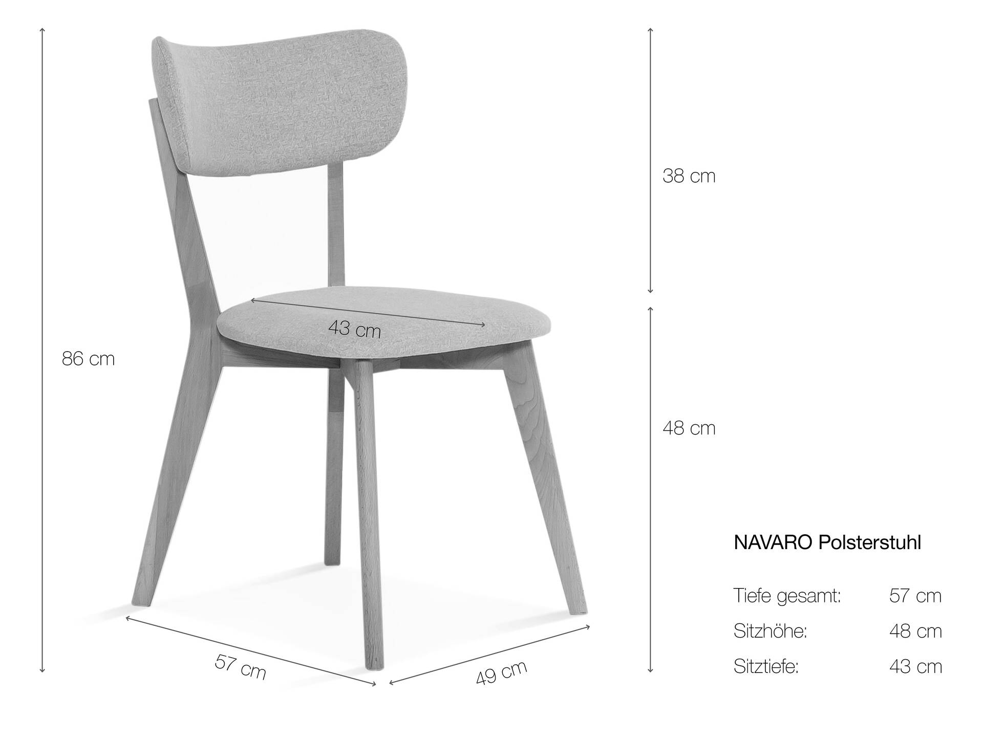 NAVARO Esstischstuhl, Material Massivholz/Bezug Stoff in Filzoptik Kernbuche | Hellgrau