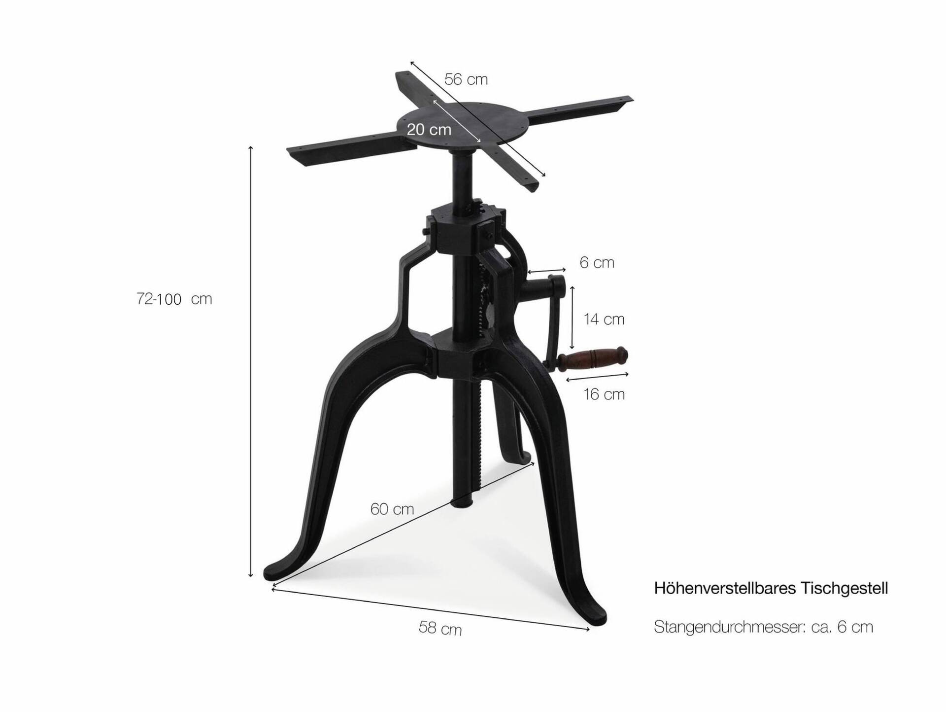 Höhenverstellbares Tischgestell für Esstisch/Bartisch, Material Gusseisen, schwarz 