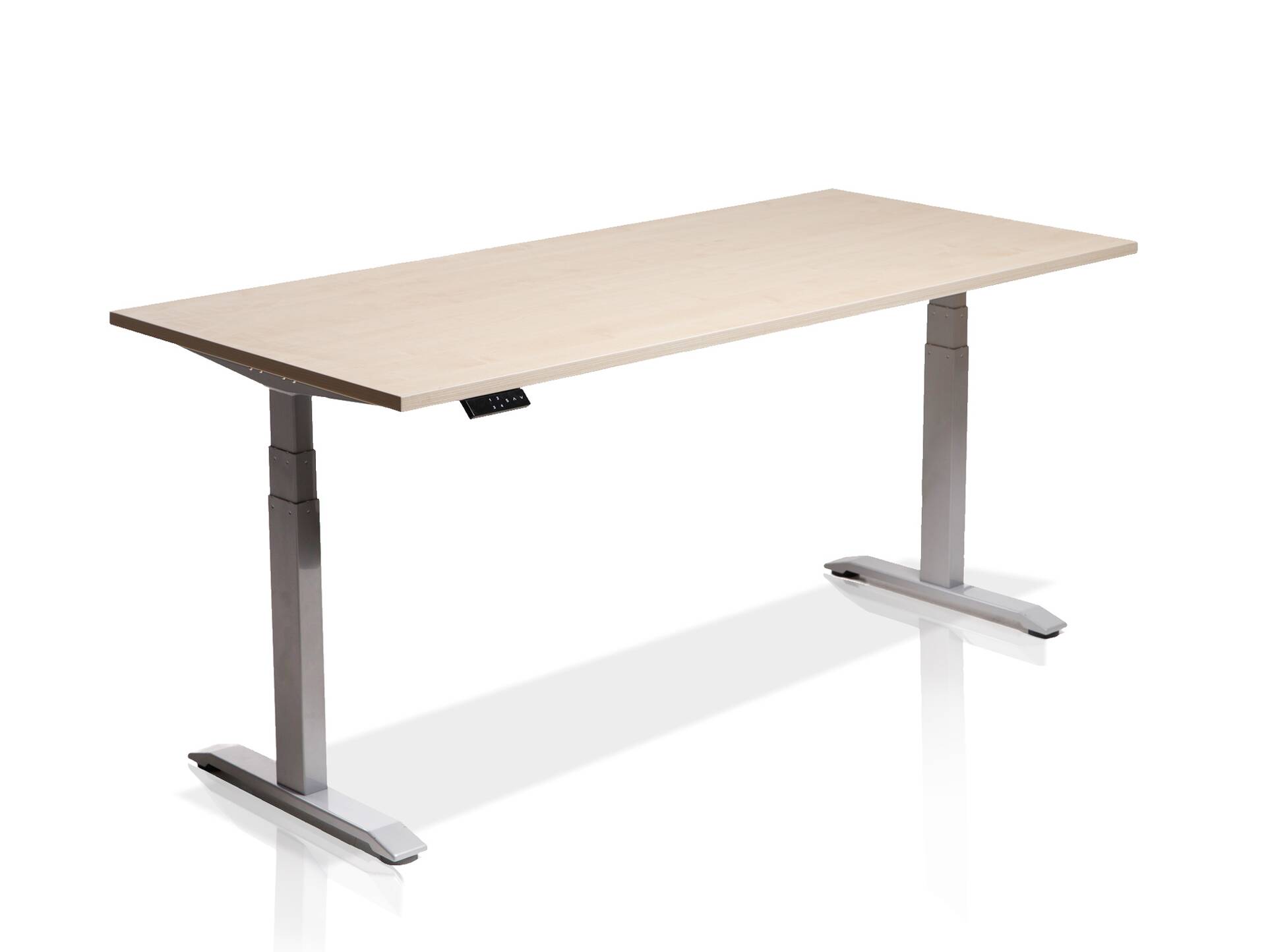 OFFICE ONE elektrisch höhenverstellbarer Schreibtisch / Stehtisch, Material Dekorspanplatte 120 x 80 cm | ahornfarbig | weiss