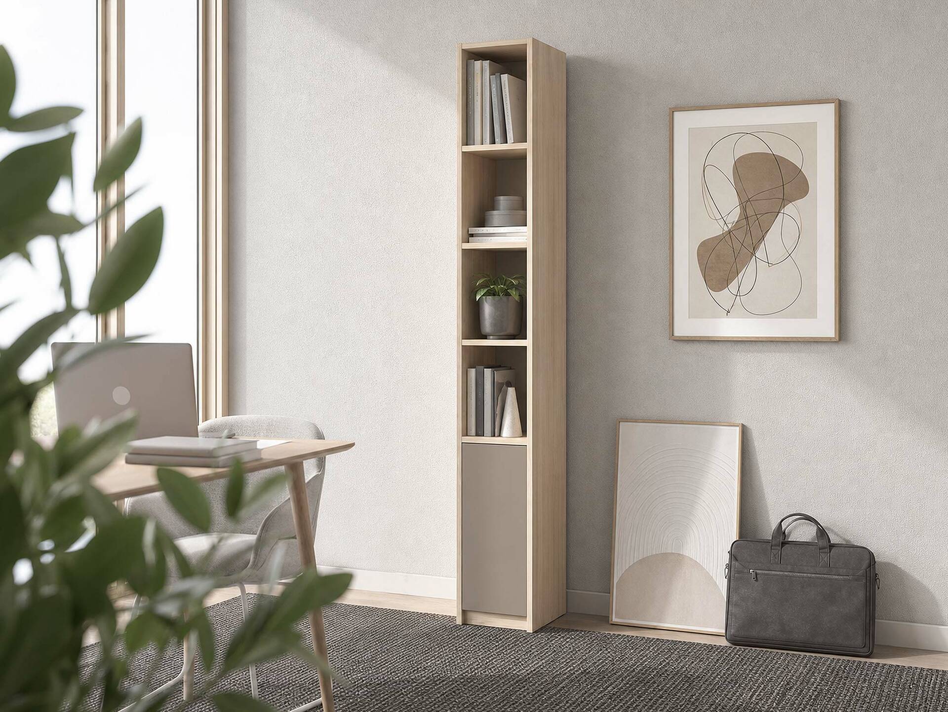 OSLO Büroschrank II, Material Dekorspanplatte, Türanschlag rechts / links Eichefarbig/basalt matt