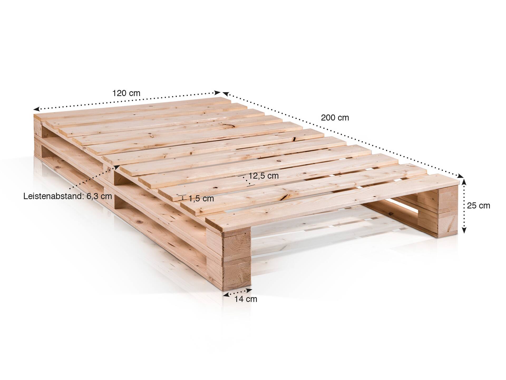 PALETTI DUO Massivholzbett / Palettenbett 120 x 200 cm | Fichte natur