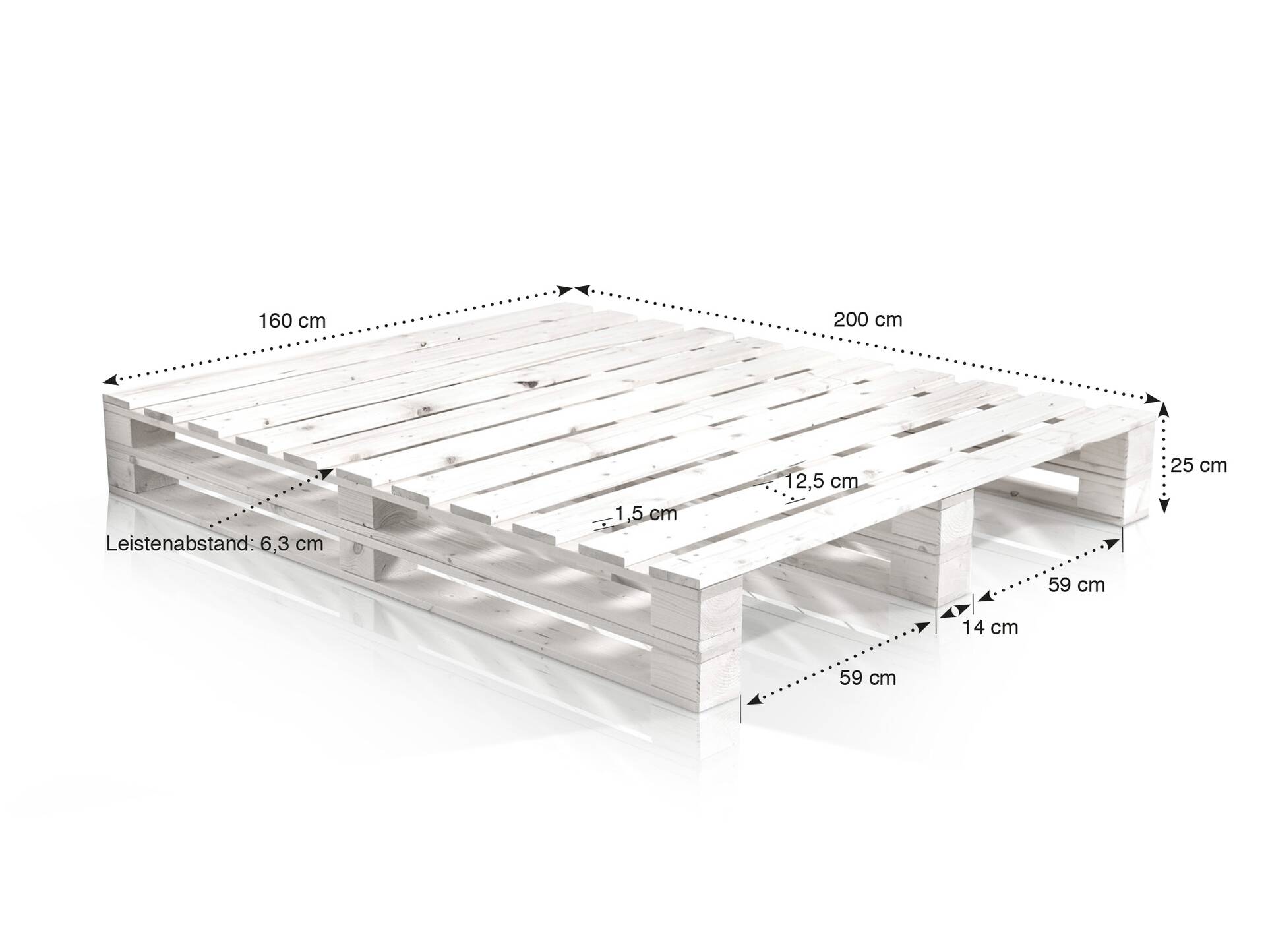 PALETTI DUO Massivholzbett / Palettenbett 160 x 200 cm | Fichte weiss