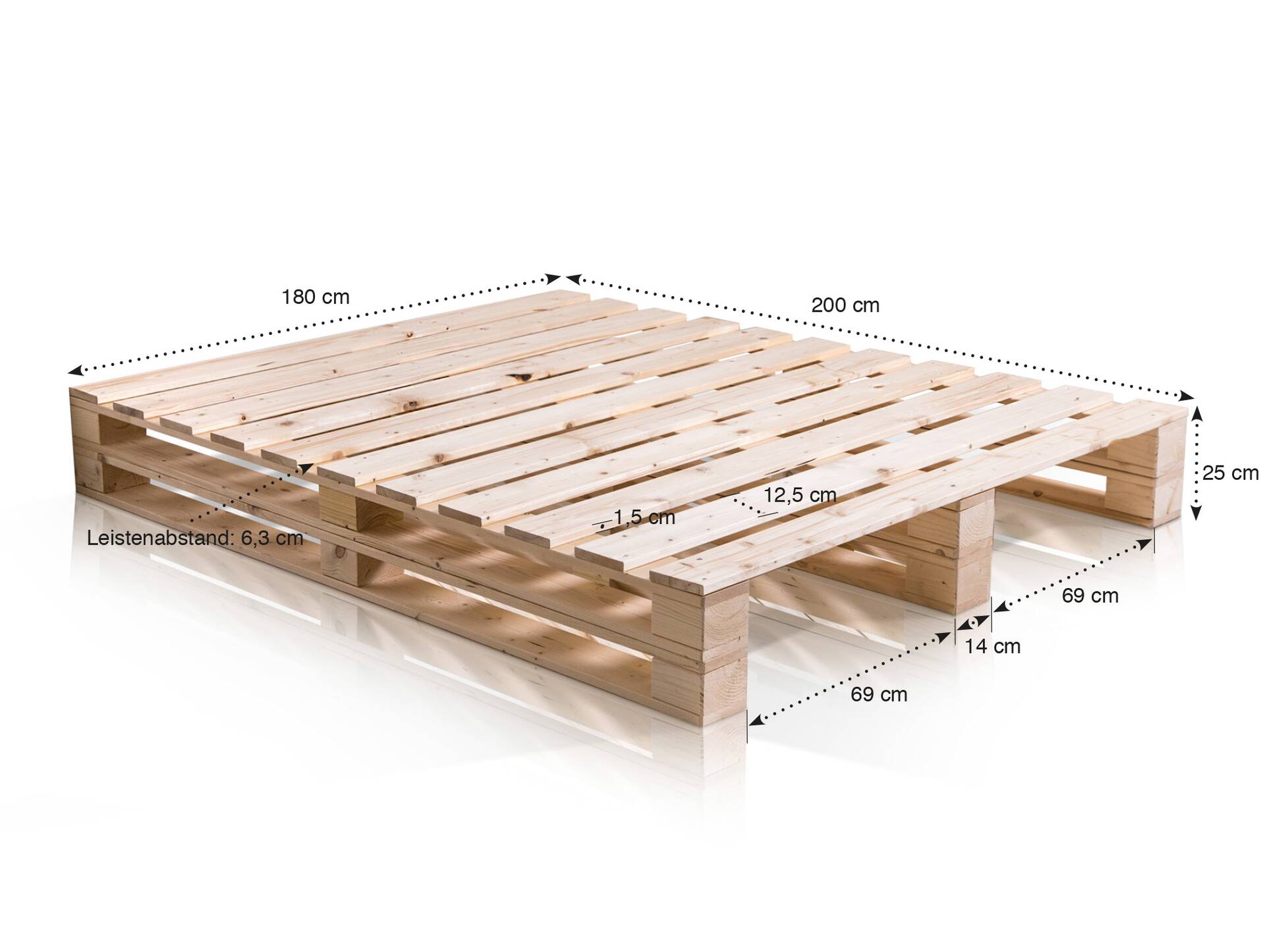 PALETTI DUO Massivholzbett / Palettenbett 180 x 200 cm | Fichte natur