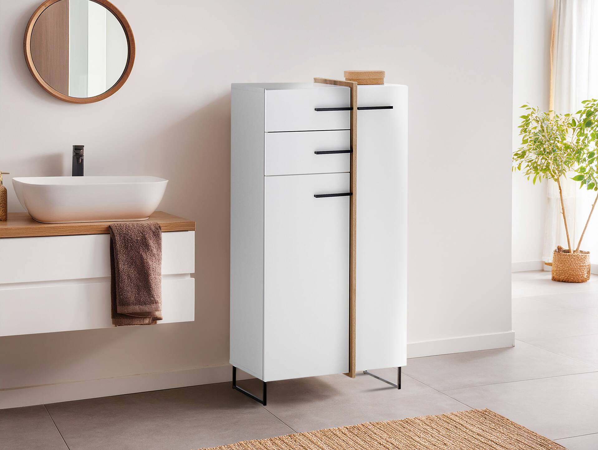 PIDERO Kommode, Material Spanplatte, weiss/eichefarbig 