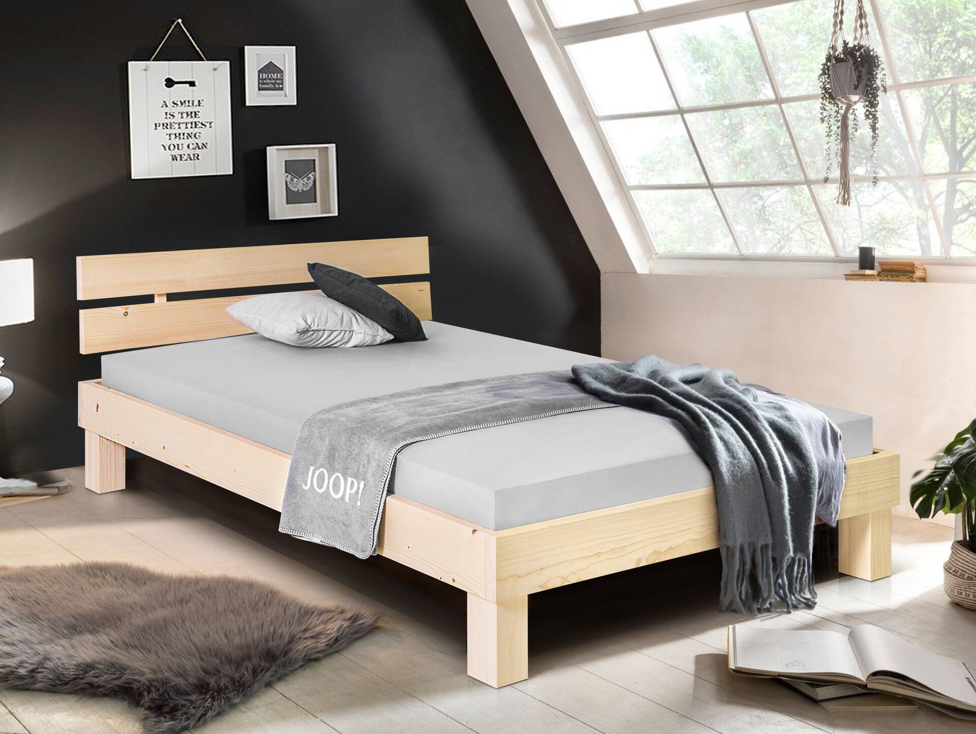 PUMBA Massivholzbett mit Kopfteil, Material Massivholz, Fichte 90 x 200 cm | natur | Standardhöhe