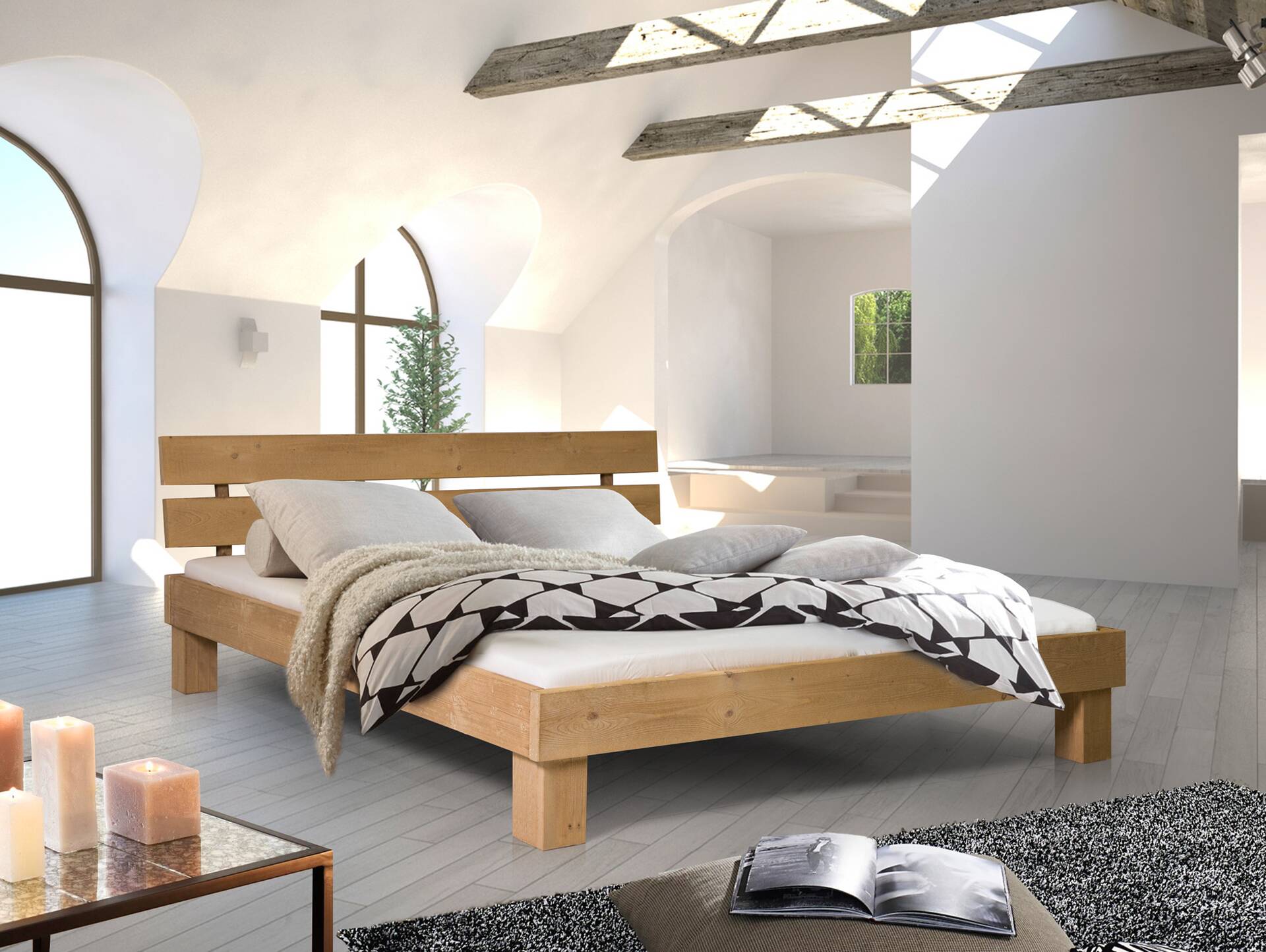 PUMBA Massivholzbett mit Kopfteil, Material Massivholz, Fichte 160 x 200 cm | eichefarbig | Standardhöhe
