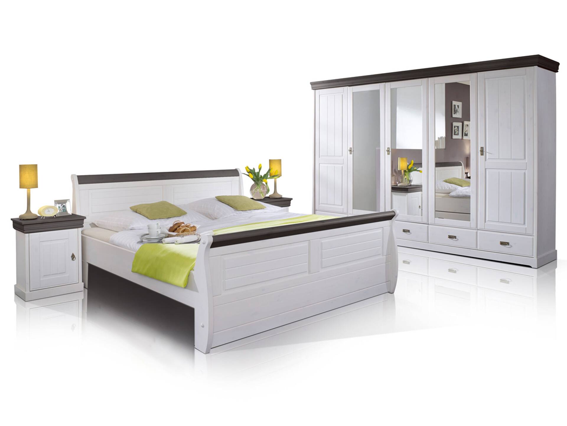 ROMAN Komplett-Schlafzimmer; Material Massivholz, Kiefer weiss/colonialfarbig | ohne Bettkasten