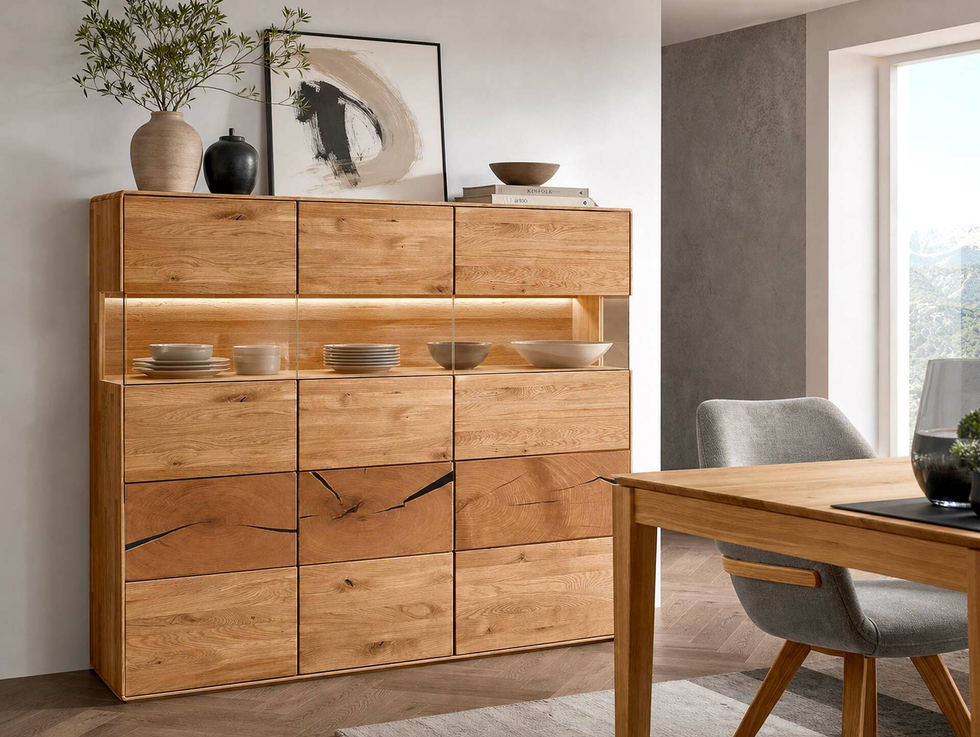 SARRAGOSSA Highboard III, Material Massivholz, Wildeiche geölt 