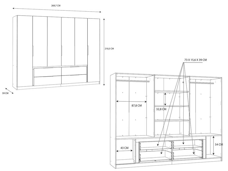 LURANO Drehtürenschrank, Material Dekorspanplatte weiss/grau