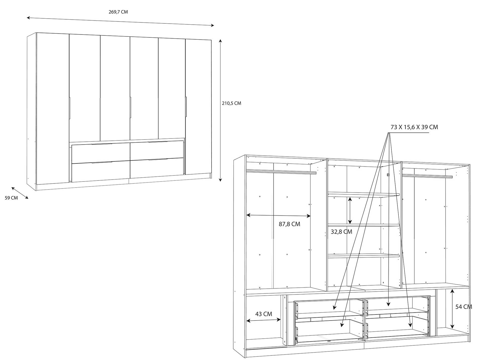 LURANO Drehtürenschrank, Material Dekorspanplatte weiss/grau