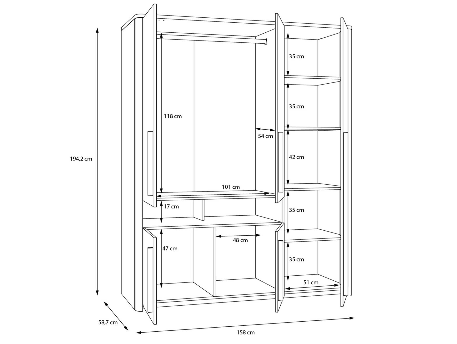 SPARKI Kleiderschrank, Material Dekorspanplatte, Catania eichefarbig / grau 