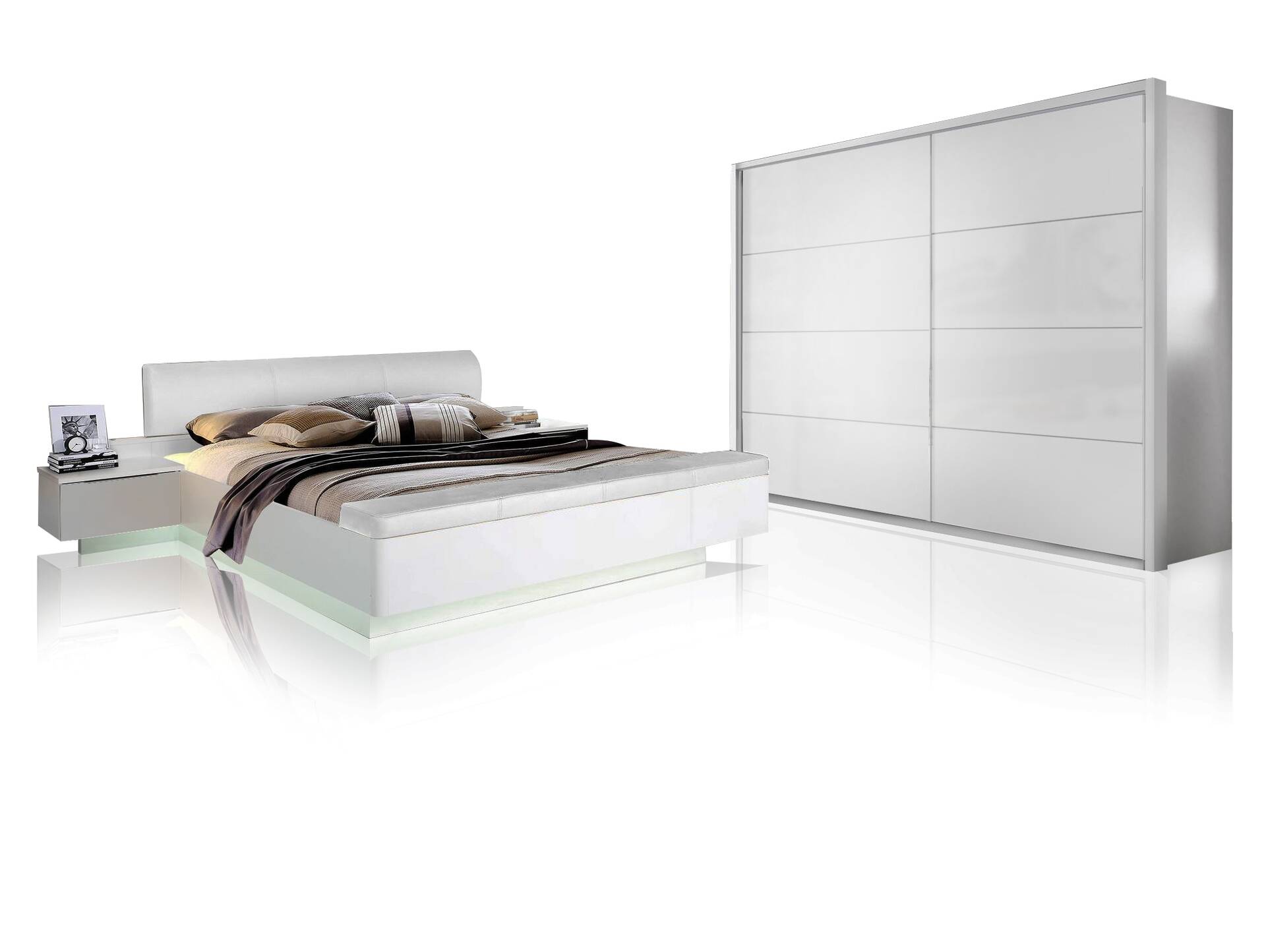 SILENT Komplett-Schlafzimmer, Material Dekorspanplatte, weiss Hochglanz,  4-teilig 
