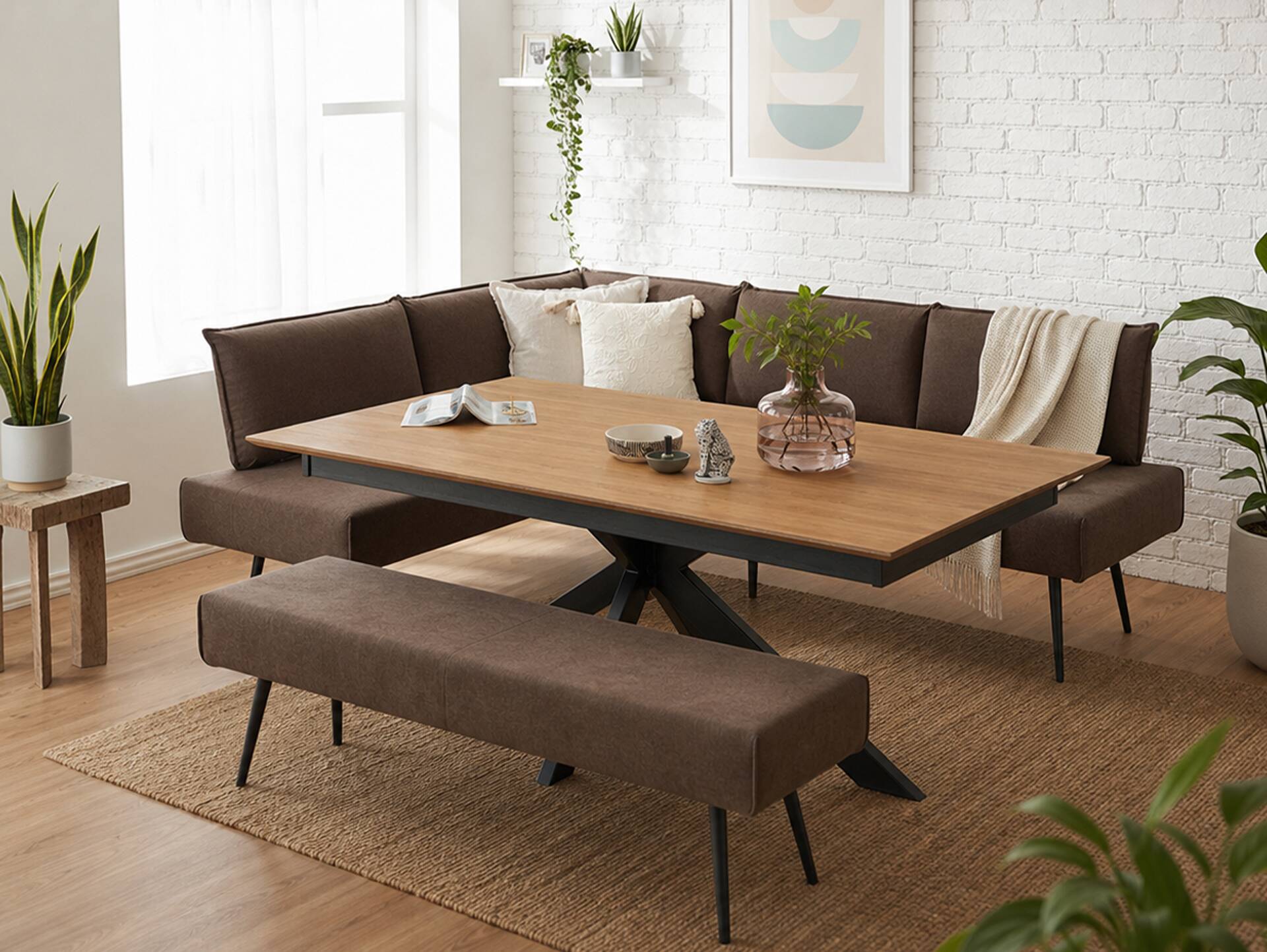 SANTON Sitzbank, Material Stoffbezug 130 cm | braun | ohne Rückenlehne