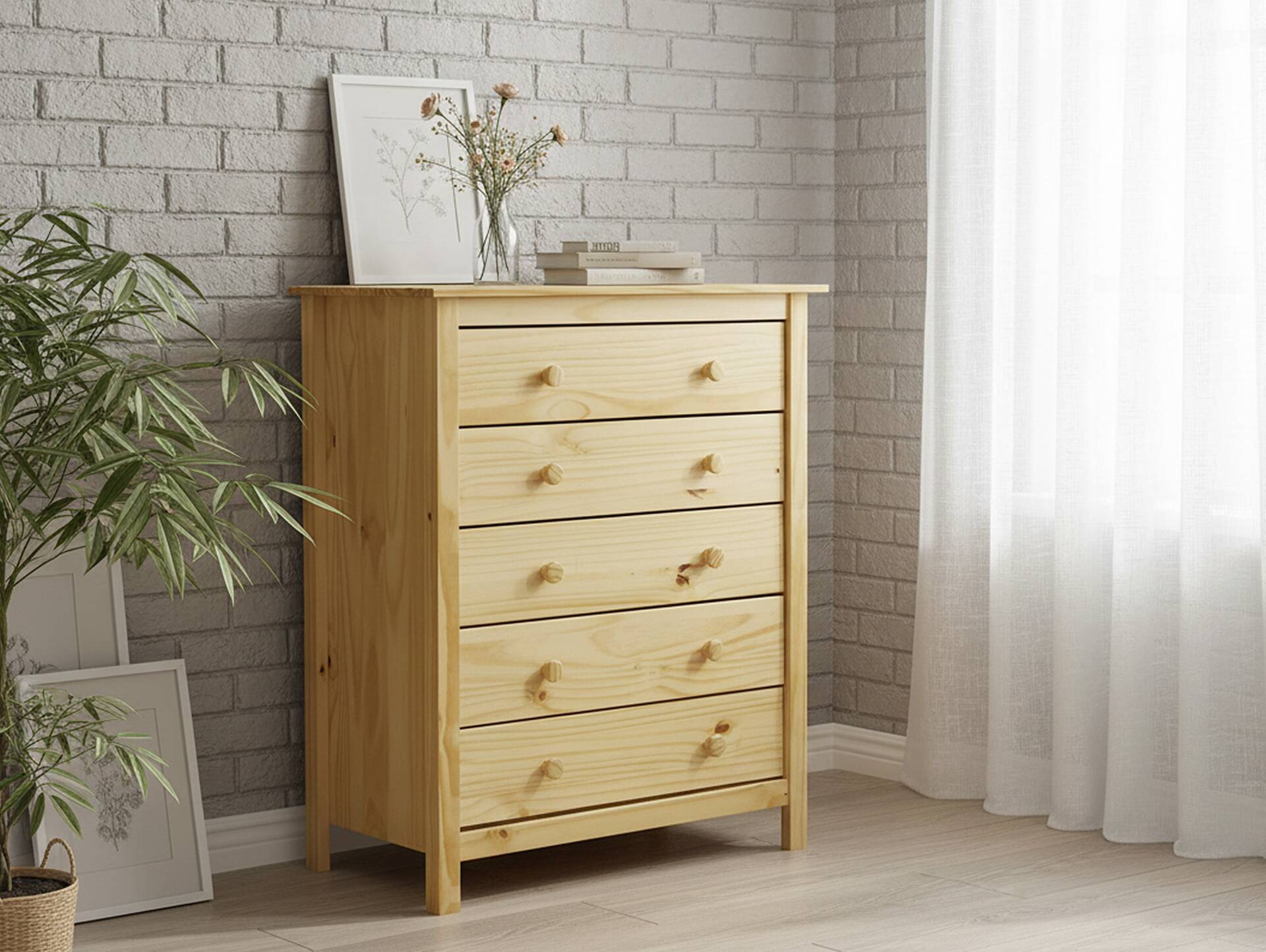 TOBINO Kommode mit 5 Schubladen, Material Massivholz, Kiefer Kiefer natur | Holz