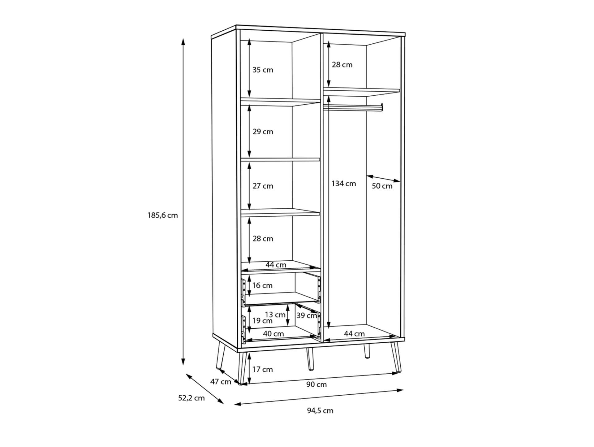 WILMONA Kleiderschrank, Material Spanplatte, Mauvella Eiche Nachbildung/salbeifarbig 