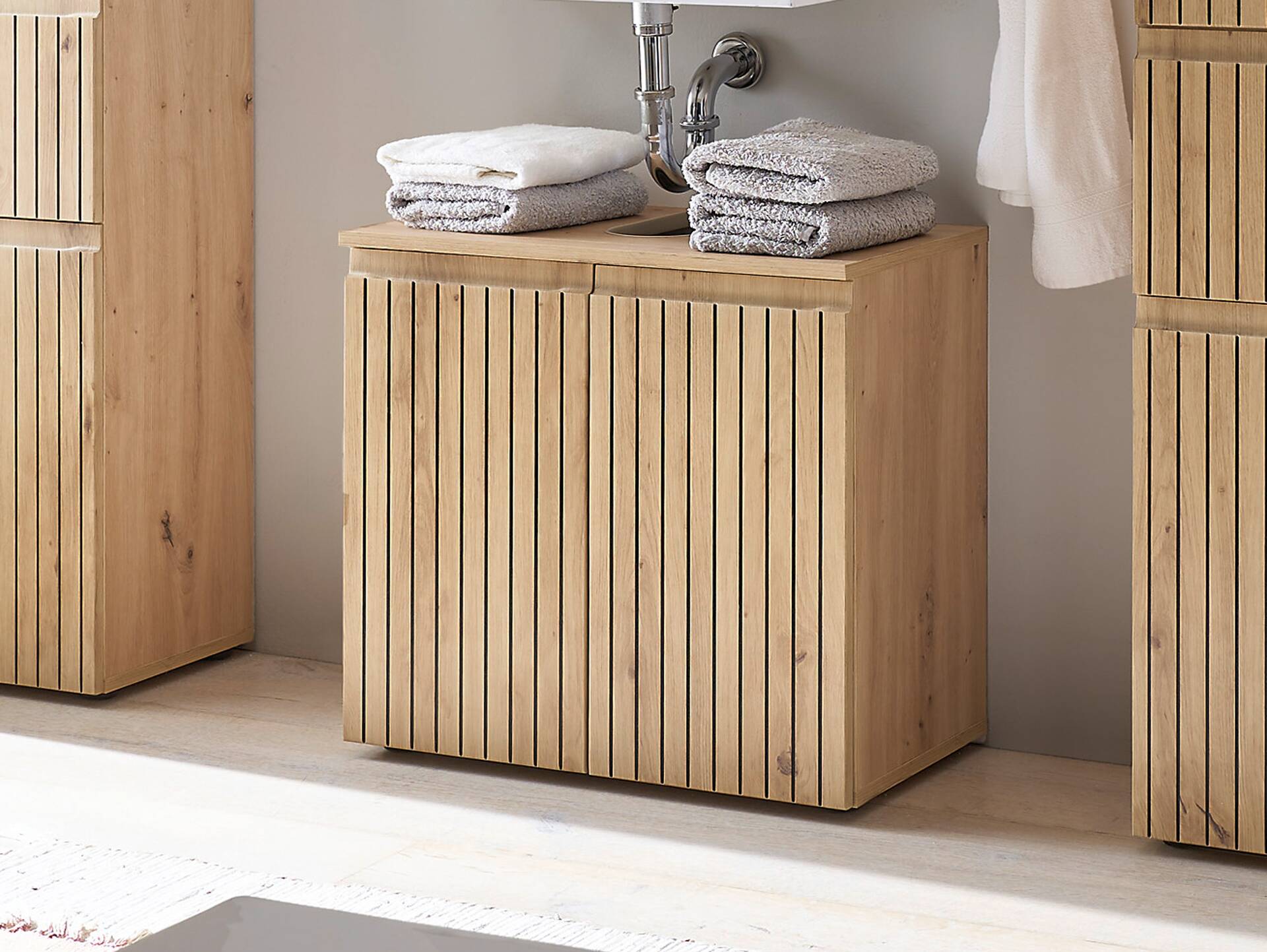 ASKINO Waschbeckenunterschrank I, Material Dekorspanplatte, Artisan Eiche Nachbildung 