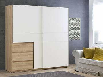 CALISTO Kleiderschrank mit Schubkästen, Material Dekorspanplatte, weiss/Eiche biancofarbig