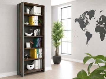 CASSIA Büroregal 6 Böden, Material Dekorspanplatte, Old Wood Vintage/betonfarbig