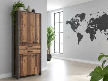 CASSIA Büroschrank 4 Türen + 2 Schubkästen, Material Dekorspanplatte, Old Wood Vintage/betonfarbig