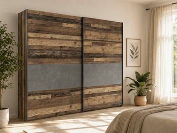 CASSIA Schwebetürenschrank, Material Dekorspanplatte, vintagefarbig / betonfarbig
