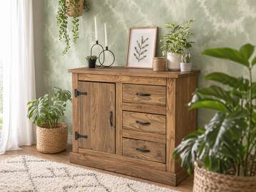 EVERGLADE Sideboard, Material Massivholz, Kiefer eichefarbig