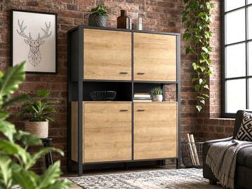 HAVANO Highboard, Material Dekorspanplatte, Riviera Eichefarbig/schwarz