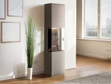 LUZERN Vitrine, Material Dekorspanplatte, basaltfarbig/eichefarbig 