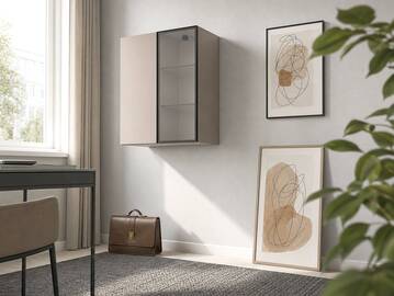 OSLO Vitrine, Material Dekorspanplatte, Türanschlag links / rechts Eichefarbig/basalt matt