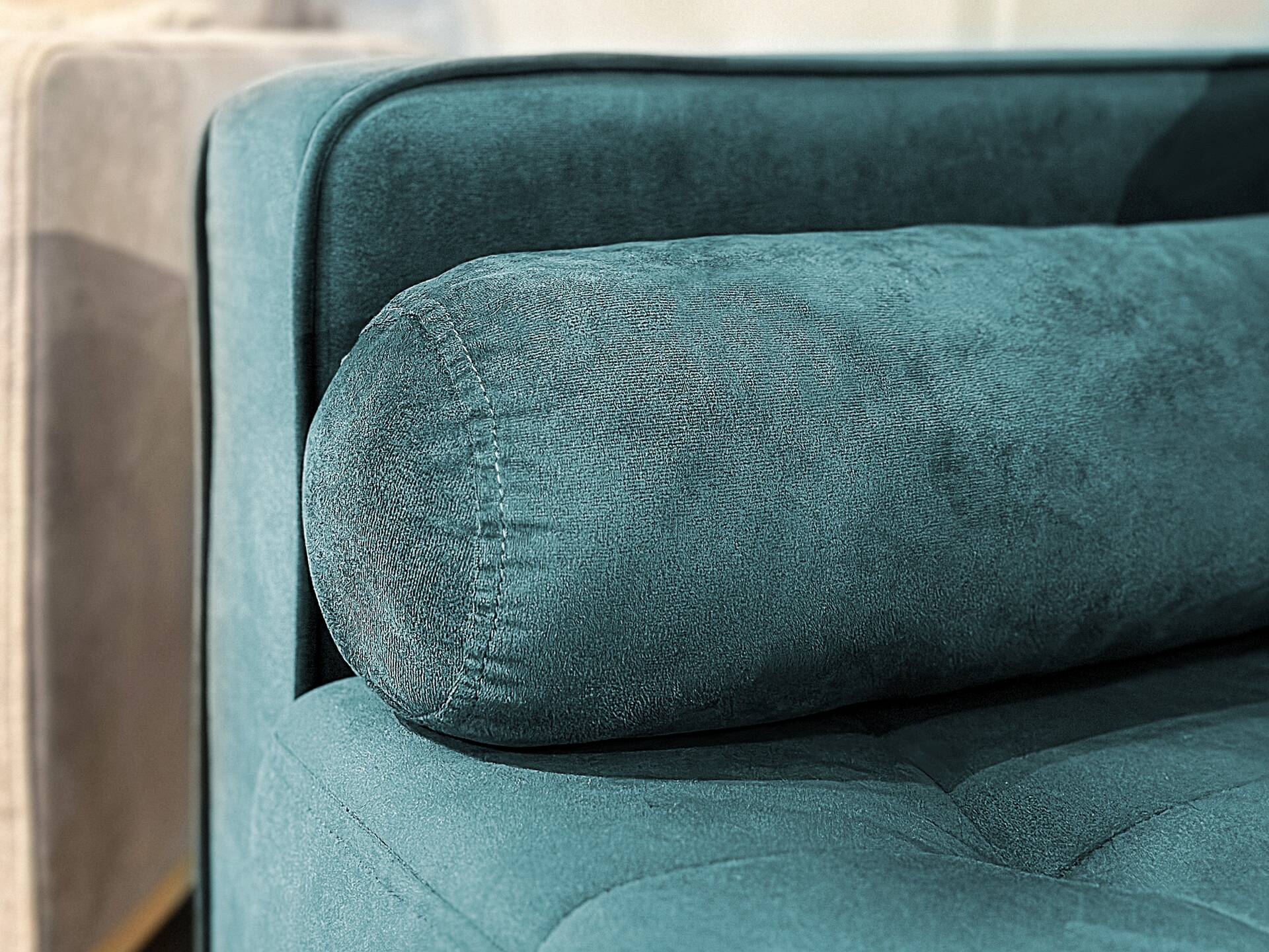 GLAMMI 2-Sitzer Sofa mit Samtbezug, Füße Buche massiv Petrol