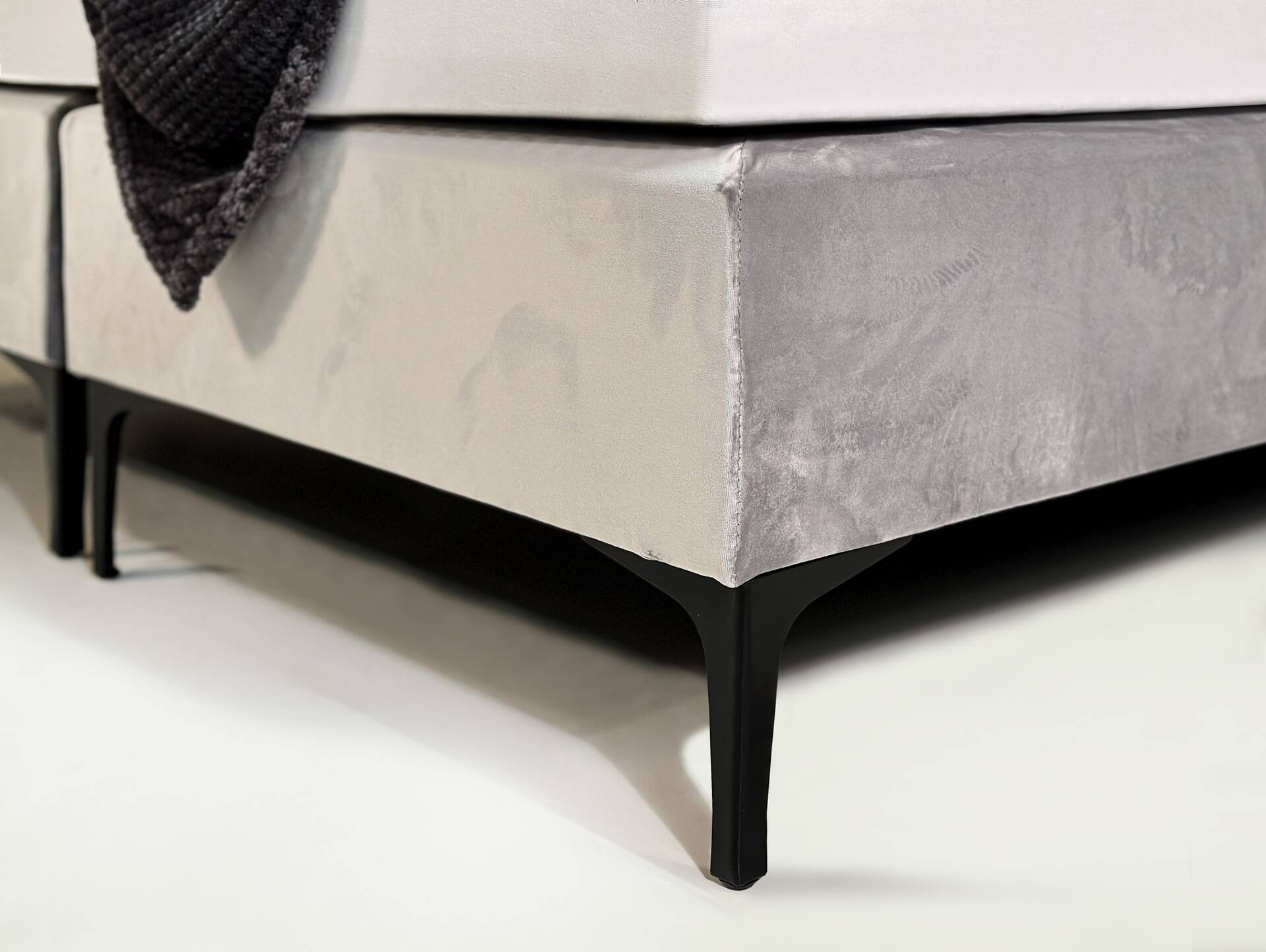 GILMORE Boxspringbett, Härtegrad 3, Bezug Stoff grau 160 x 200 cm