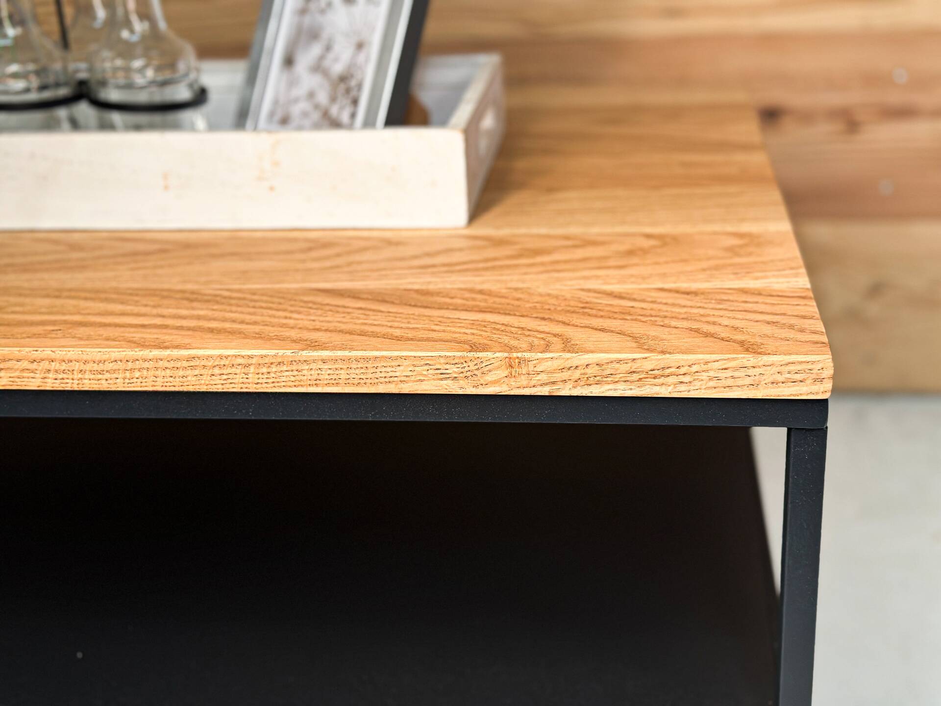 JAKOMO Couchtisch, Material Massivholz/Metall, Eiche geölt/schwarz 