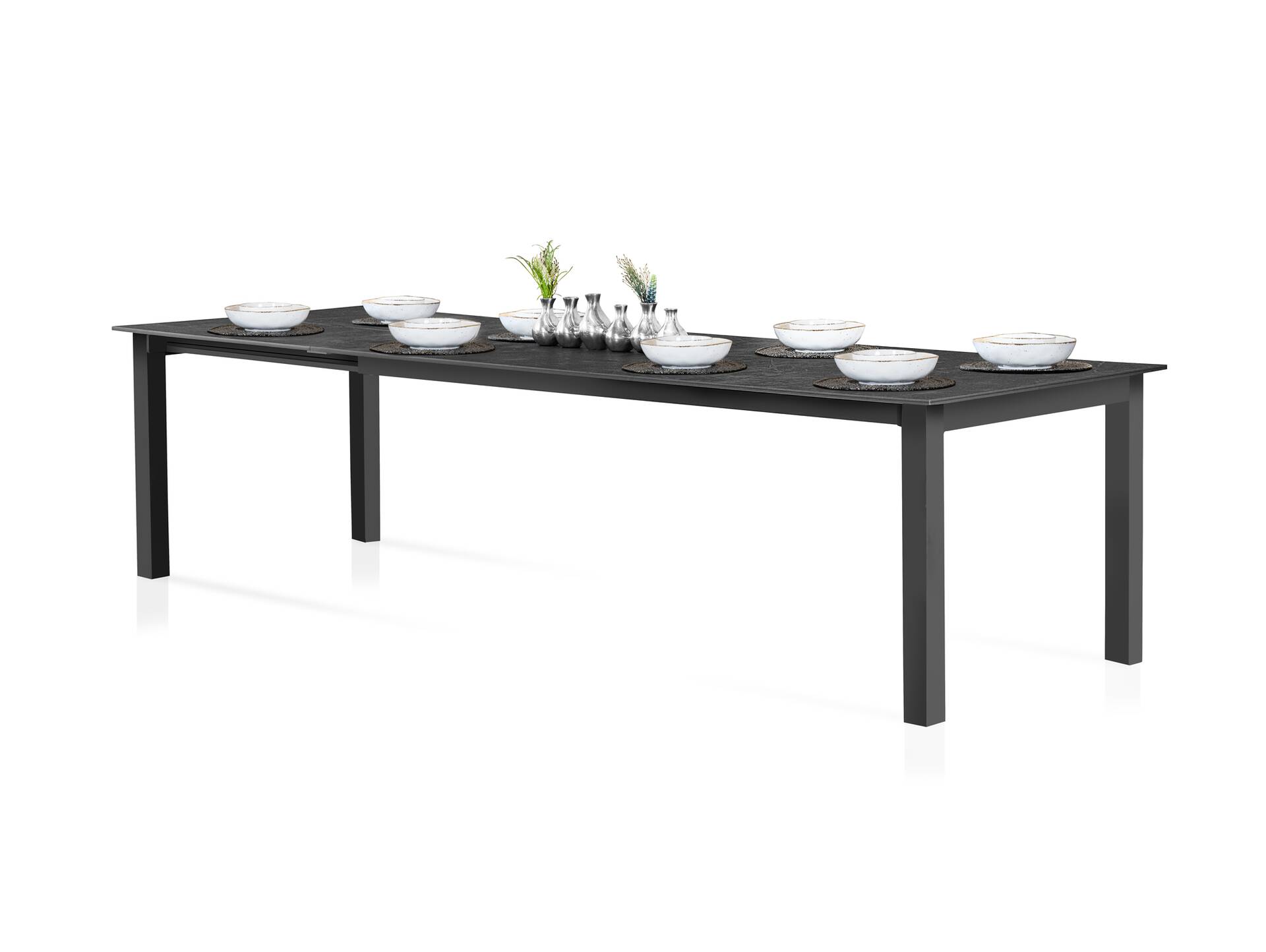 MONTARO XL Gartentisch ausziehbar, Material HPL / Metall, 210/300x100 cm Dunkelgrau