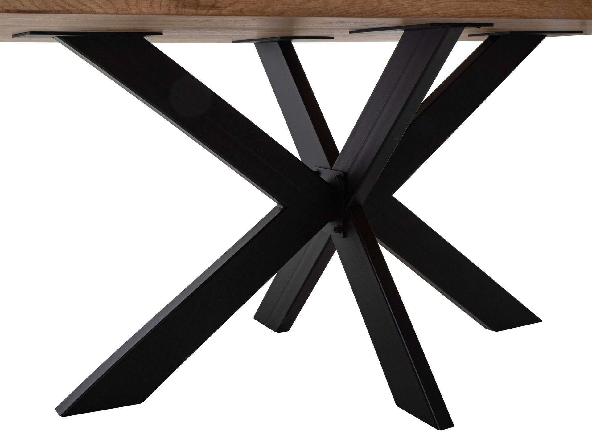 TENNESSEE II Massivholztisch mit Baumkante, Eiche/Metallgestell Doppel-X 160 x 100 cm