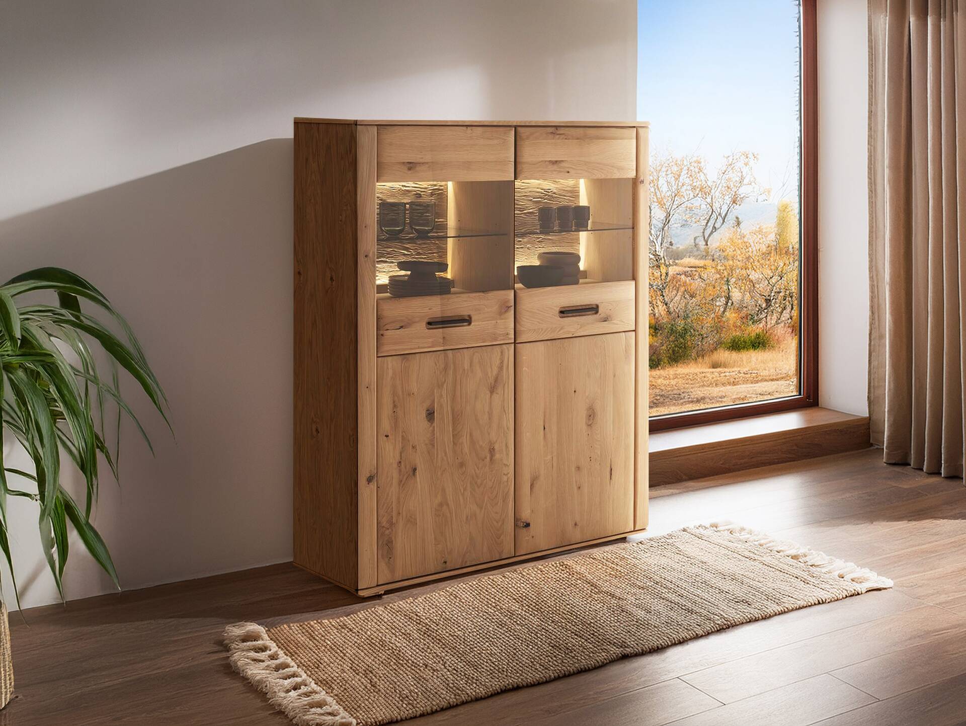 ASKARO Highboard I, Material Teilmassiv, Balkeneiche geölt 