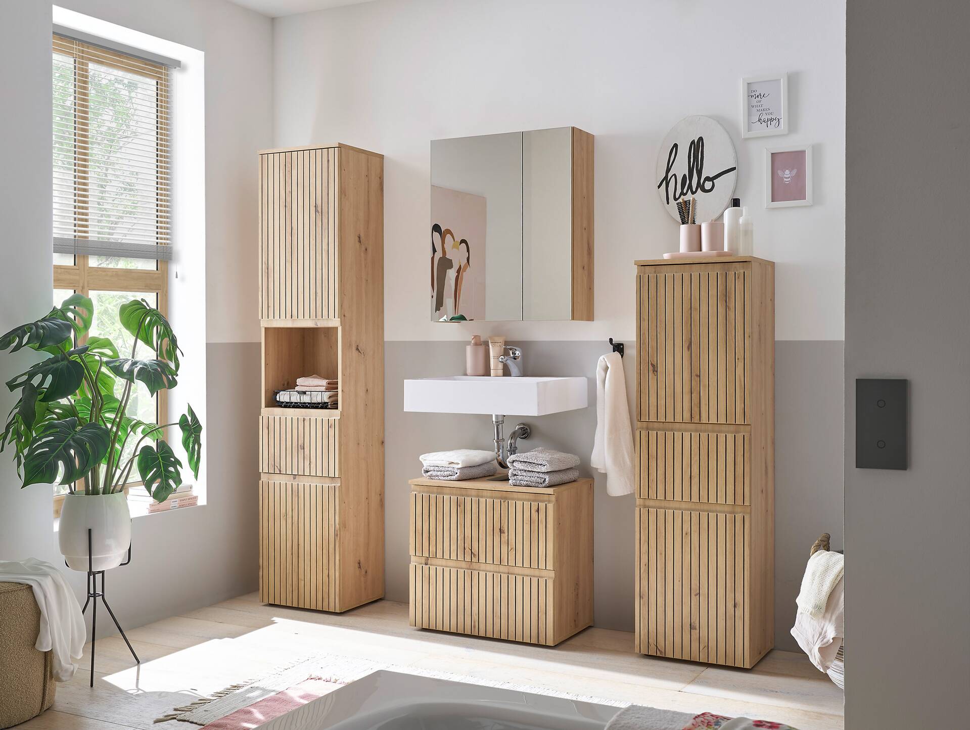 ASKINO Hochkommode fürs Badezimmer, Material Dekorspanplatte, Artisan Eiche Nachbildung 