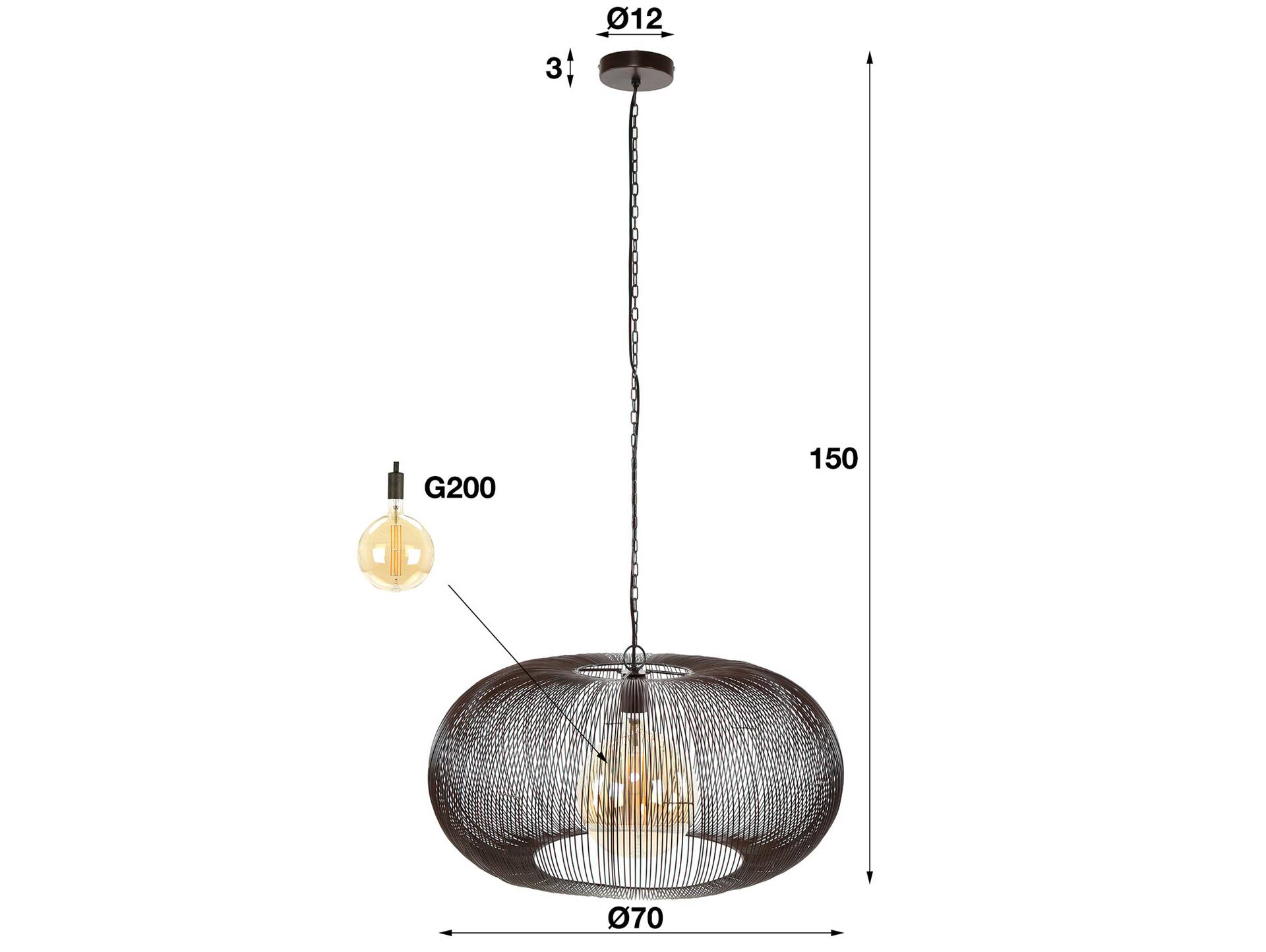 BOYTANO Hängelampe, 1-flammig, Material Metall, schwarz 